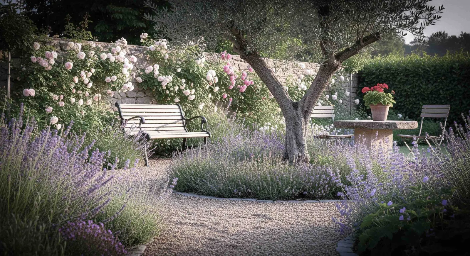 Jardin structuré par des circulations et des plantations